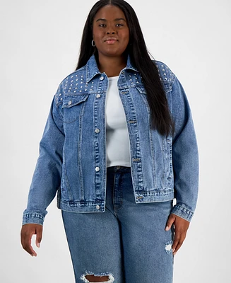 Madden Girl Trendy Plus Studded Denim Jacket