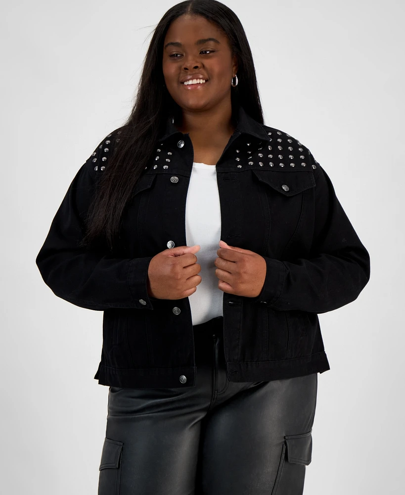 Madden Girl Trendy Plus Studded Denim Jacket