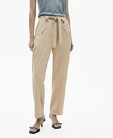 Mango Women's Button Loops and Bow Trousers