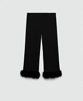 Mango Women's Faux Feathers Detail Cropped Pants