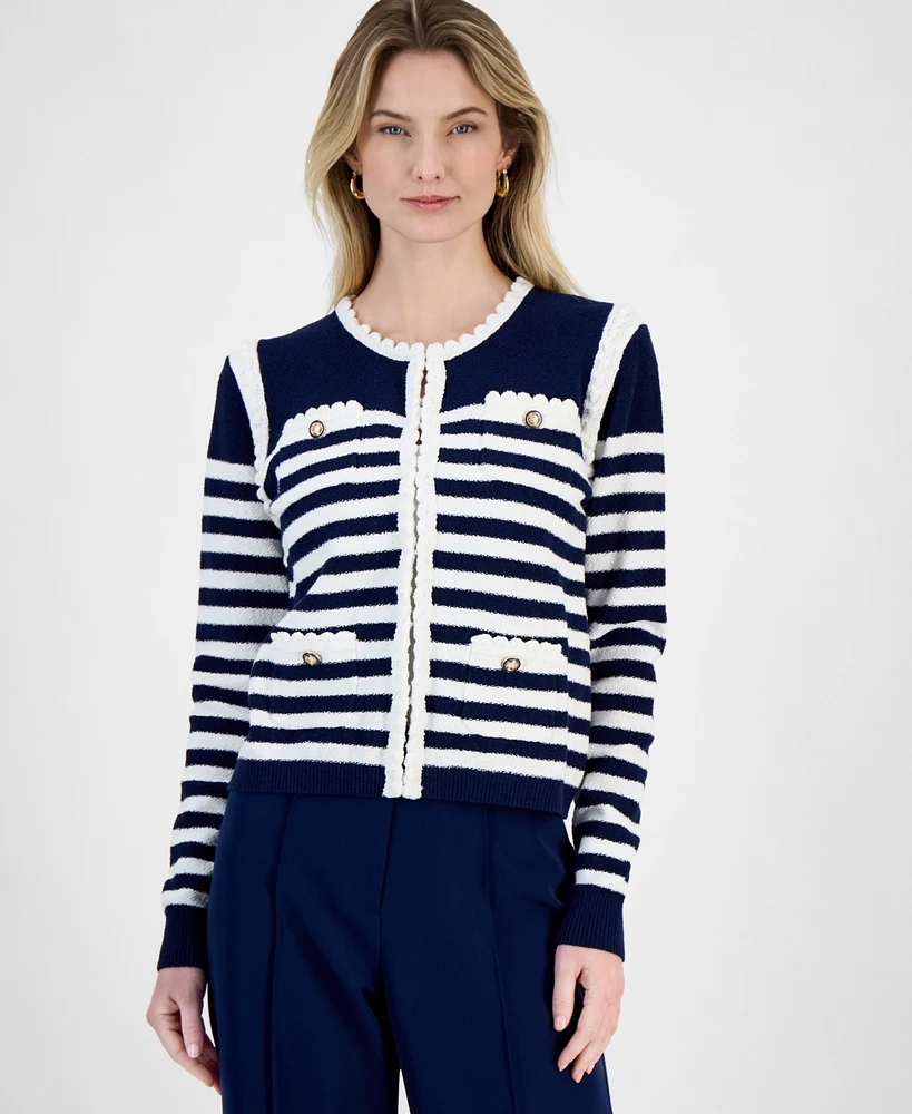 T Tahari Women's Striped Long-Sleeve Cardigan