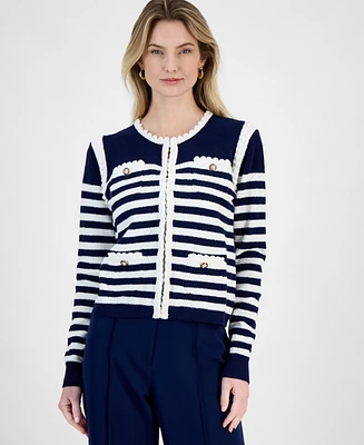 T Tahari Women's Striped Long-Sleeve Cardigan