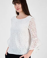 Kasper Women's Lace Bell-Sleeve Ruffle-Cuff Top, Regular and Petite Sizes