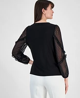 Kasper Women's Sheer-Sleeve Blouse