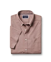 Charles Tyrwhitt Men's Slim Fit Light Button-Down Collar Non-Iron Stretch Poplin Mini Gingham Short Sleeve Shirt