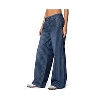 Edikted Women's Cory Striped Low Rise Jeans