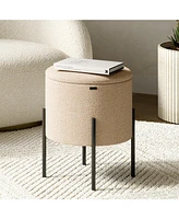 Nestl Boucle Round Ottoman with Hidden Storage – Modern Foot Stool, Makeup Vanity Small Rest, Perfect for Living Room & Bed