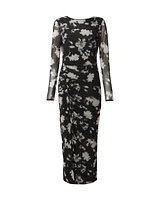 Quiz Women's Mesh Floral Long Sleeve Maxi Dress