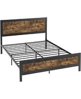 Slickblue Industrial Rivet Platform Bed Frame with Headboard in Wood Finish