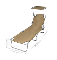 vidaXL Folding Sun Lounger with Canopy Steel Taupe