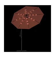 Cantilever Garden Parasol with Led Lights and Steel Pole Terracotta