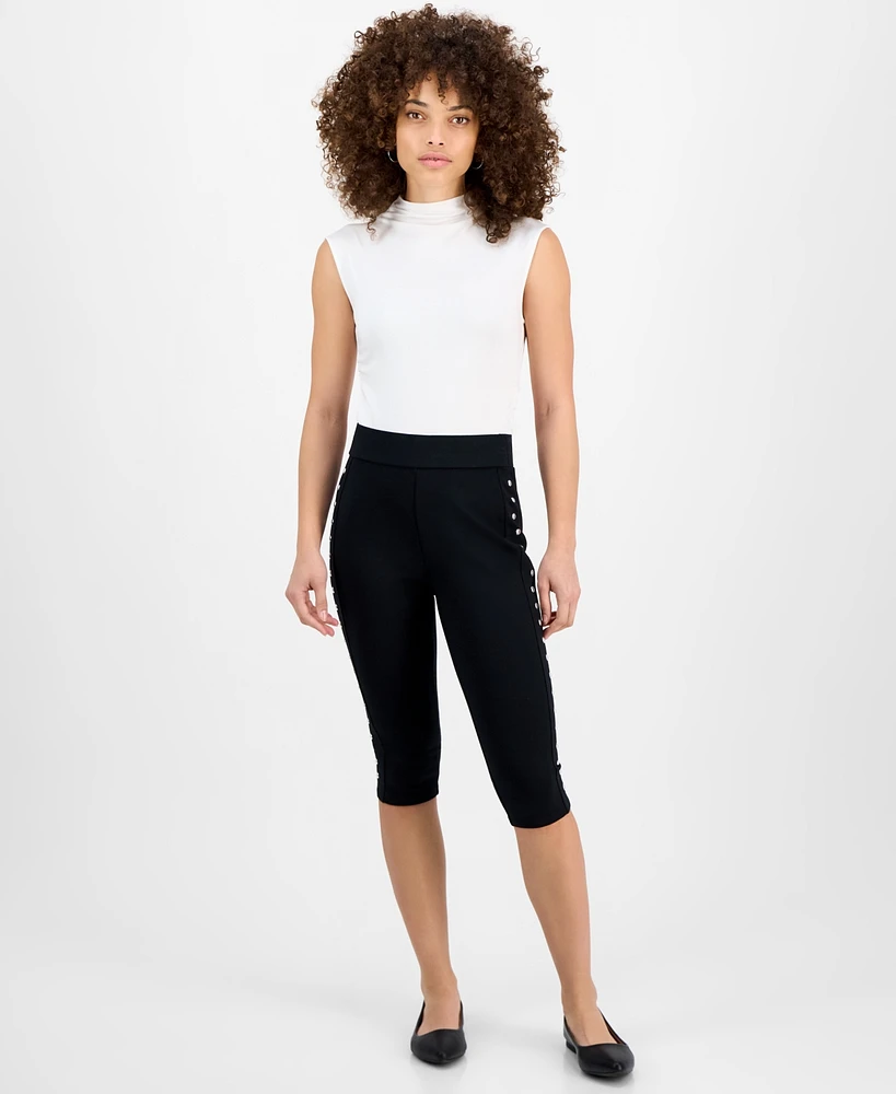 Bar Iii Petite Side-Studded Ponte Capri Pants, Exclusively at Macy's