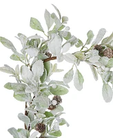 Seasonal 9" Snowy Lambs Ear and Holly Berry Garland