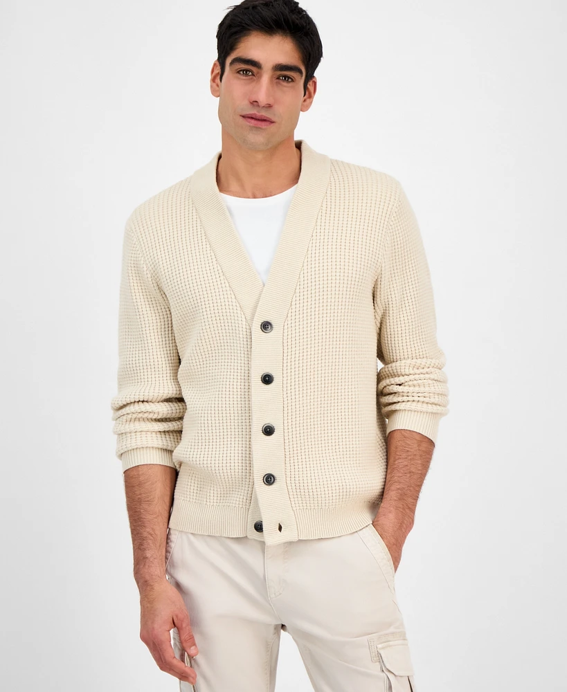 Sun + Stone Men's Long Sleeve Waffle Knit Cardigan Sweater, Exclusively at Macy's