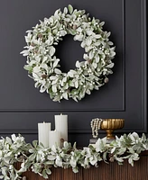 Seasonal 24" Snowy Lambs Ear and Holly Berry Wreath