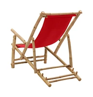 vidaXL Deck Chair Bamboo and Canvas Red