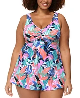 Raisins Curve Plus Lucia Printed Knot-Front Swim Dress