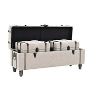 Storage Benches 3 pcs Cream Solid Wood Fir&Fabric