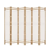Folding 6-Panel Room Divider 94.5" Bamboo and Canvas