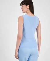 Tahari Asl Women's Fine-Rib Sleeveless V-Neck Sweater, Regular & Petite