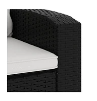 Patio Reclining Chair with Cushions Black Poly Rattan