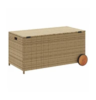 vidaXL Garden Storage Box with Wheels Mix Beige 50.2 Gal Poly Rattan