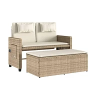 vidaXL Reclining Patio Bench with Cushions Beige Poly Rattan