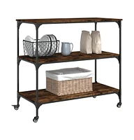 vidaXL Kitchen Trolley Smoked Oak 40.2"x19.7"x37.4" Engineered Wood