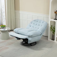 360 Swivel Recliner Adjustable Chair Chenille Glider Swivel Reclining Sofa Chair with Black Metal Round Base - Blue