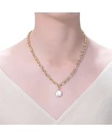 14k Gold Plated Mother of Pearl Chain Link Necklace
