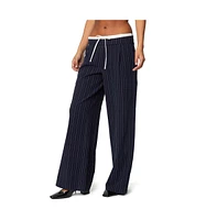 Edikted Womens Pinstripe Peekaboo Drawstring Pants