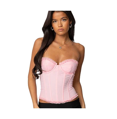 Edikted Womens Deirdre Mesh Lace Up Corset