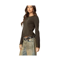 Edikted Women's Distressed Ribbed Knit Sweater