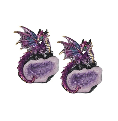 Fc Design "2-pc Set" 4"H Purple Dragon Guarding Faux Crystal Cave Figurine Statue Ornament Home Room Office Decor and Perfect Ideas for Housewarming,