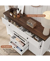 gaomon Kitchen Sideboard with Sliding Barn Doors, 5 Drawers 0.98" Thickness Top Plate）