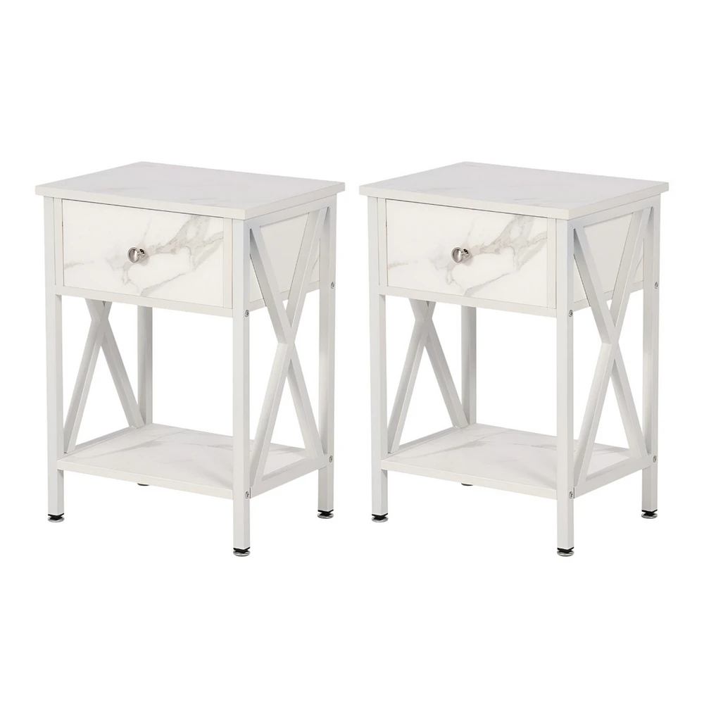 Slickblue Set of 2 Rustic Nightstands - 1 Drawer Design Warm Wood Finish