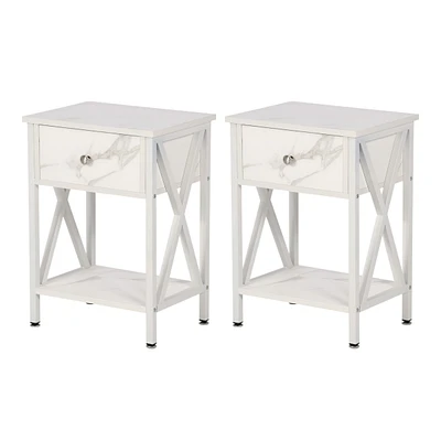 Slickblue Set of 2 Rustic Nightstands - 1 Drawer Design Warm Wood Finish
