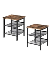 Slickblue Set of 2 Side Table Nightstand with Medium Wood Finish Top and Mesh Shelves