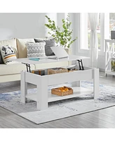 Slickblue Lift-Top Coffee Table Laptop Desk Tv Tray in White Wood Finish