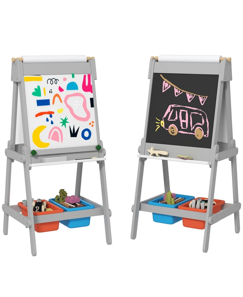 Qaba Double Sided Art Easel for Toddlers with board & Chalkboard