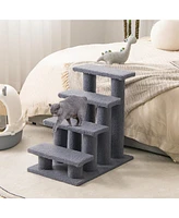 Gymax 24'' 4-Step Pet Stairs Carpeted Ladder Ramp 8 Scratching Post Cat Tree Climber
