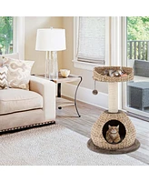 Gymax 28'' Hand-Made Cat Tree Tower Natural Bowl Shaped w/Perch