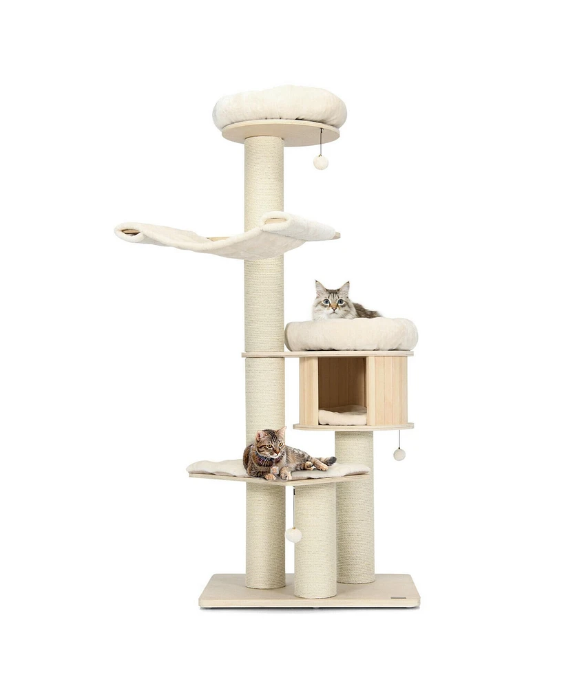 Gymax 68.5'' Cat Tree Condo 4-Layer Wooden Kitten Activity Tower w/ Sisal Posts