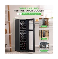 NutriChef Wine Chilling Refrigerator, 27-Bottle Capacity, Digital Touch Control, Compressor Fan Cooling