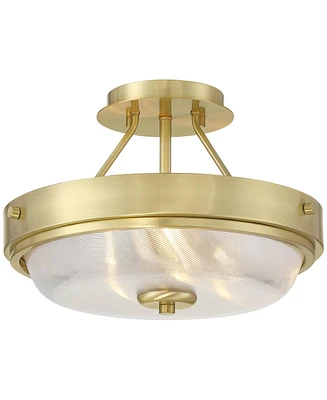 Regency Hill Carmine 13" Modern Semi Flush-Mount Ceiling Light Fixture Kitchen Foyer Hallway Round Brass Finish Glass Bedroom Bathroom Entryway Living