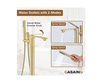 Casainc Freestanding Single Handle Floor Mounted Roman Tub Faucet Bathtub Filler with Hand Shower
