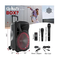 Pyle Portable Pa Speaker with Bluetooth, Led Lights, Rechargeable Battery, Fm/Usb/Sd & Wireless Microphone