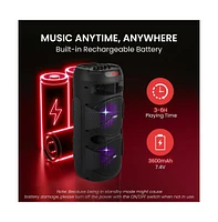 Pyle Dual 8” Wireless Portable Pa Speaker with Party Lights, Usb/Tf/Fm Radio, Mic & Remote Control