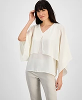 Jm Collection Women's Solid V-Neck Tiered Poncho Top, Exclusively at Macy's