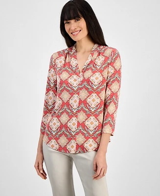 Jm Collection Women's Printed V-Neck Top, Exclusively at Macy's